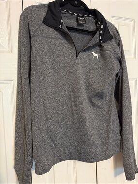 PINK Victoria's Secret Gray & Black Quarter-Zip Pullover